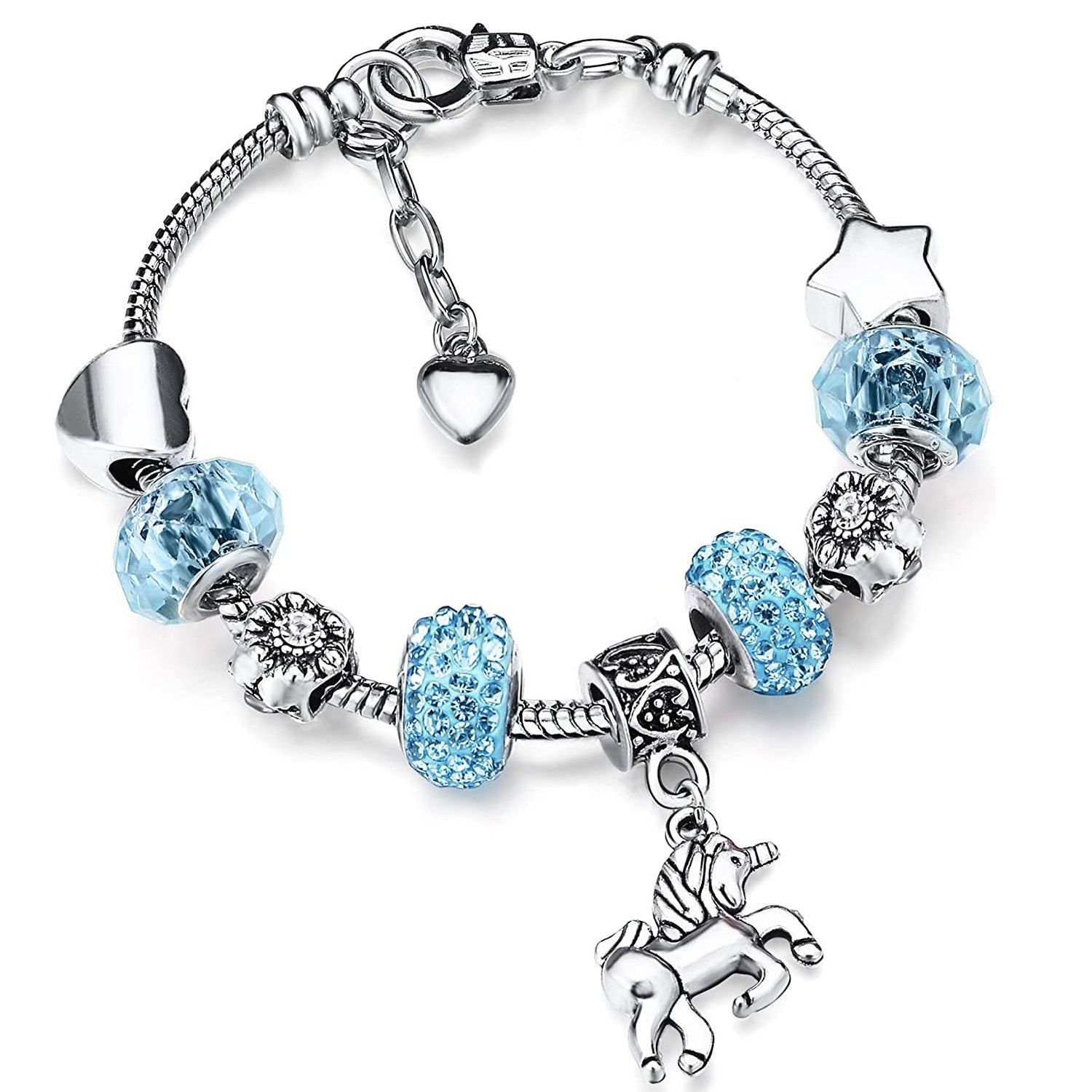 Wholesale Unicorn Heart Five-pointed Star Large Hole Bead Crystal Bracelet